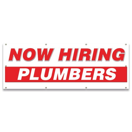 Signmission Now Hiring Plumbers Banner Apply Inside Accepting Application Single Sided B-96-30291